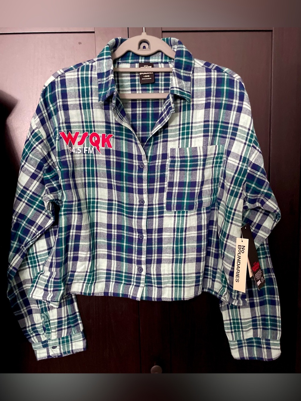 No Boundaries ~ Stranger Things- Plaid Button-Down Long  Sleeve Crop Shirt NWT -
